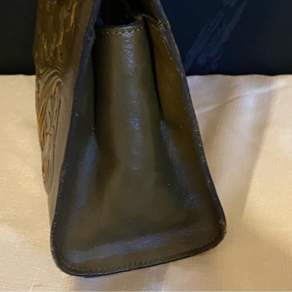 Patricia Nash Olive Green & Gold Embossed Leather Shoulder Bag - Picture 6 of 15